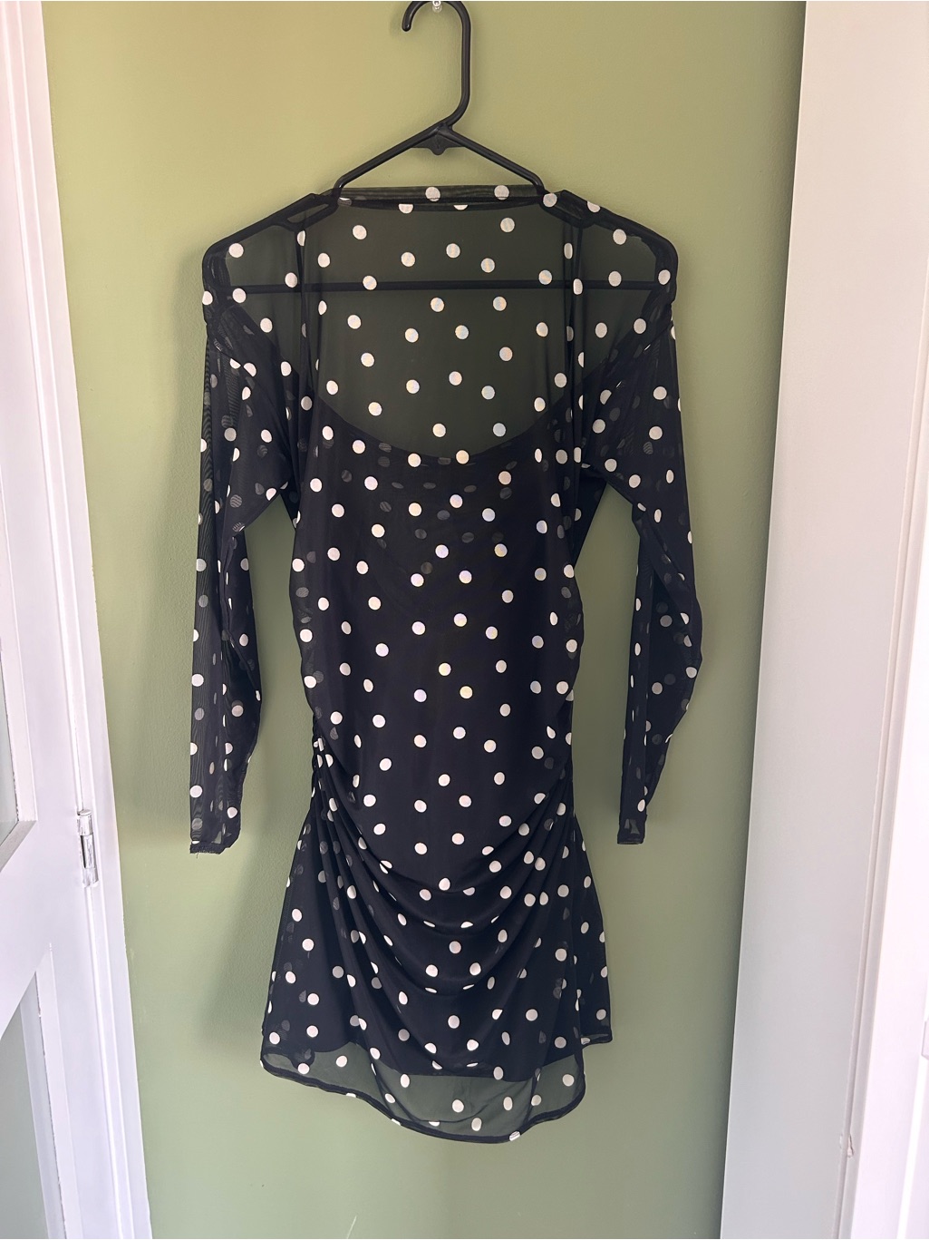 Abercrombie Black Polka Dot Sheer Long Sleeve Dress